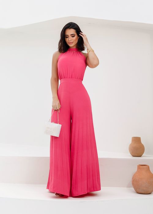 Macacão Pantalona Plissado Amarração Costas