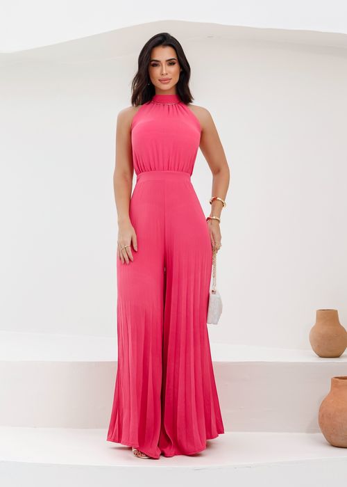 Macacão Pantalona Plissado Amarração Costas