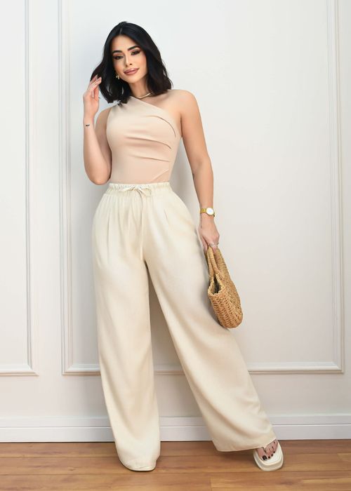 Calça Pantalona Ajustável Linho