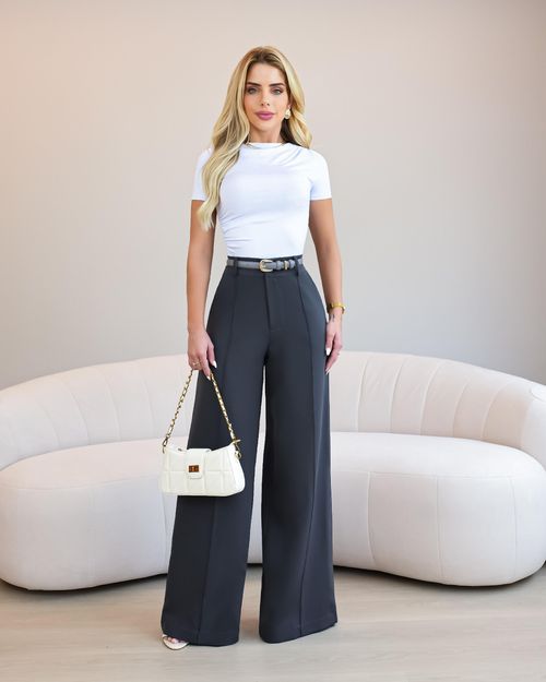 Calça Pantalona Cintura Alta Alfaiataria Risk