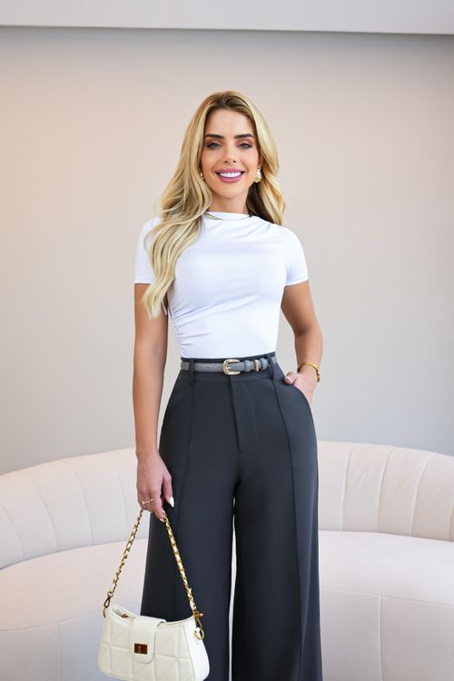 Calça Pantalona Cintura Alta Alfaiataria Risk