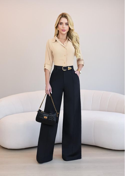 Calça Pantalona Cintura Alta Alfaiataria Risk