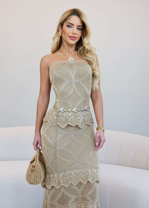 Vestido Midi Strapless Frill Tricot