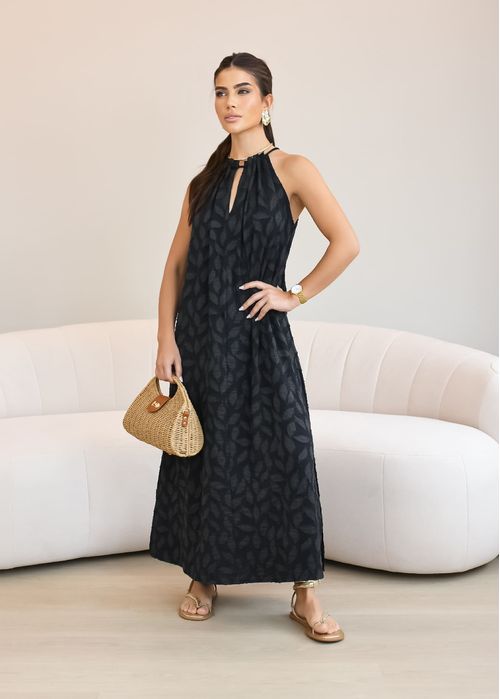Vestido Midi Texture Bolsos
