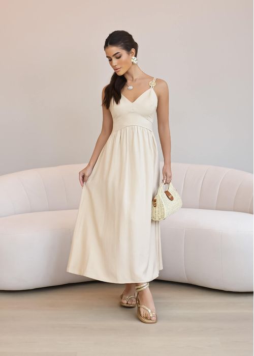 Vestido Midi Alça Fina Argola Detalhada Art