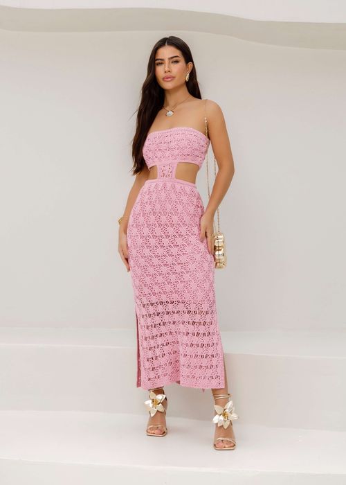 Vestido Longo Strapless Tricot Teia