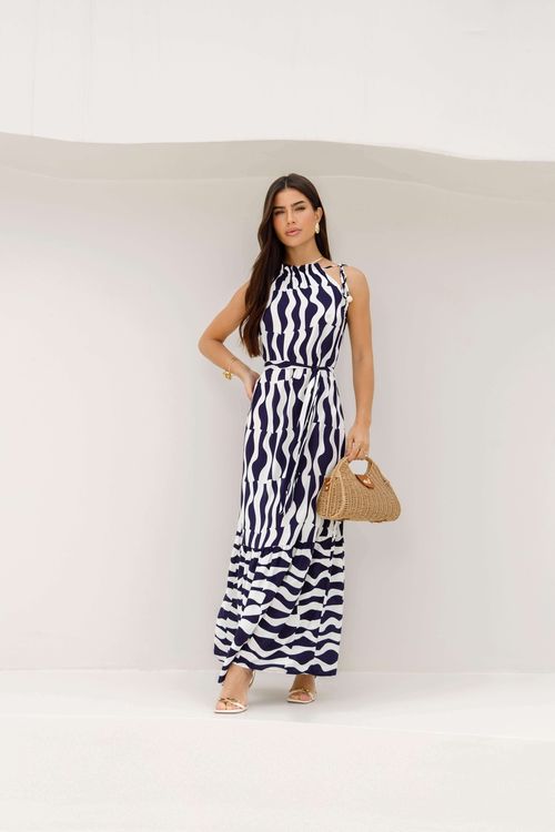 Vestido Longo Alça Fina Amarração Beachy