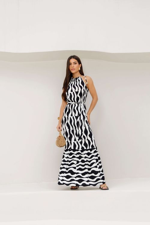 Vestido Longo Alça Fina Amarração Beachy