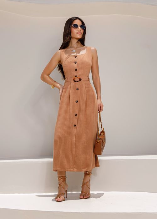 Conjunto Blusa Colete c/ Saia Midi Risca Giz