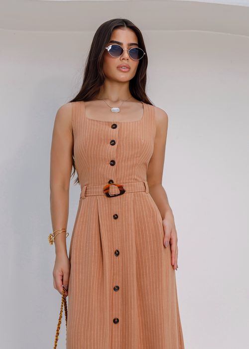 Conjunto Blusa Colete c/ Saia Midi Risca Giz