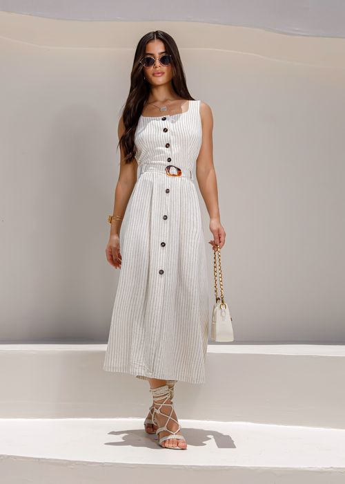 Conjunto Blusa Colete c/ Saia Midi Risca Giz