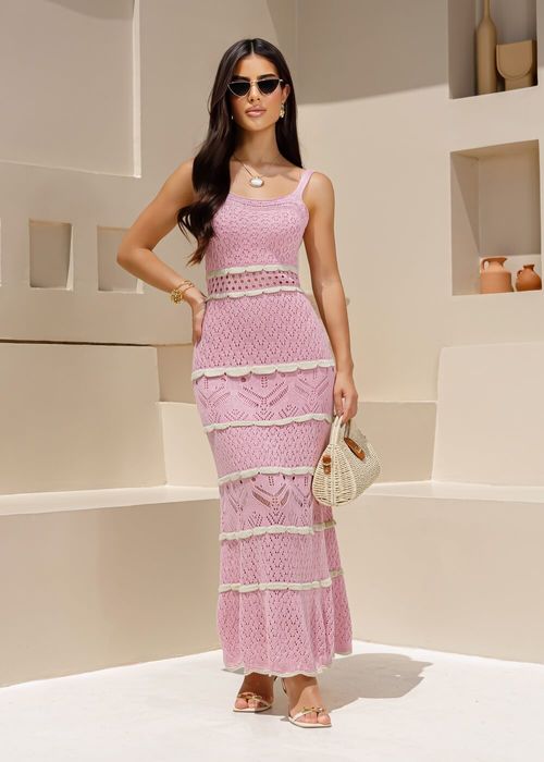 Vestido Midi Tricot Rendado