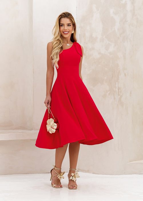 Vestido Midi Nula Manga Laço Liso