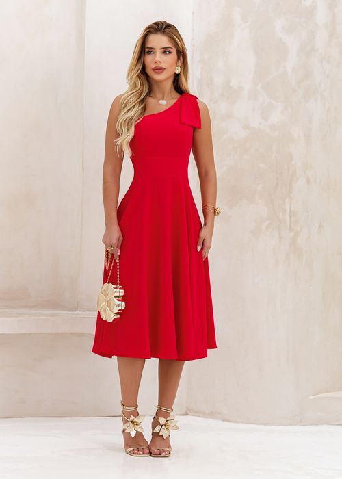 Vestido Midi Nula Manga Laço Liso