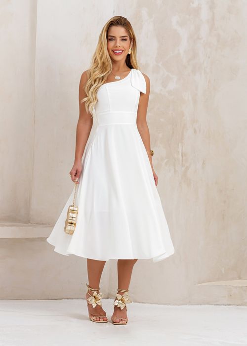 Vestido Midi Nula Manga Laço Liso