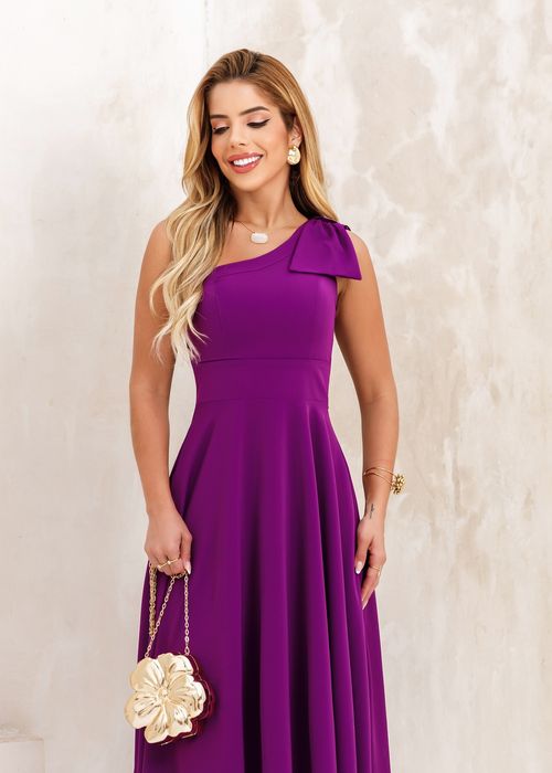 Vestido Midi Nula Manga Laço Liso