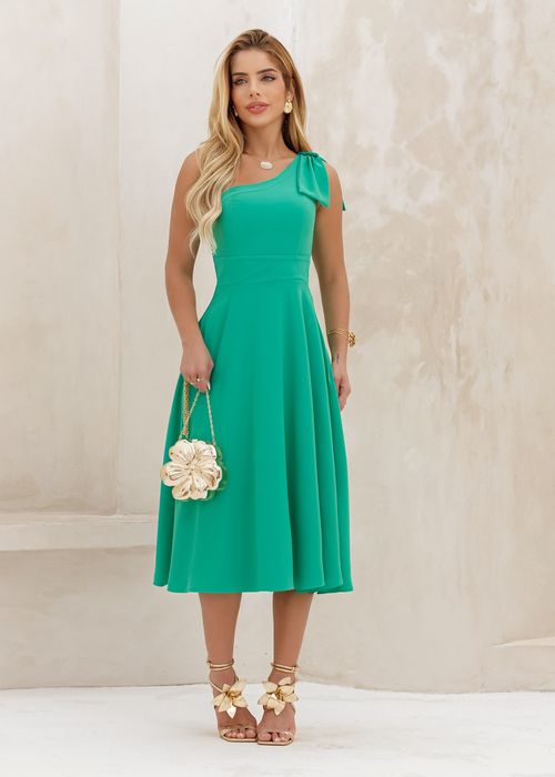 Vestido Midi Nula Manga Laço Liso