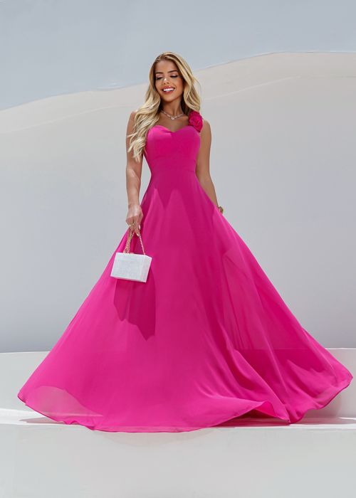 Vestido Longo Ombro Floral Véu