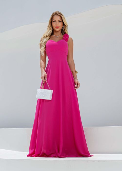 Vestido Longo Ombro Floral Véu
