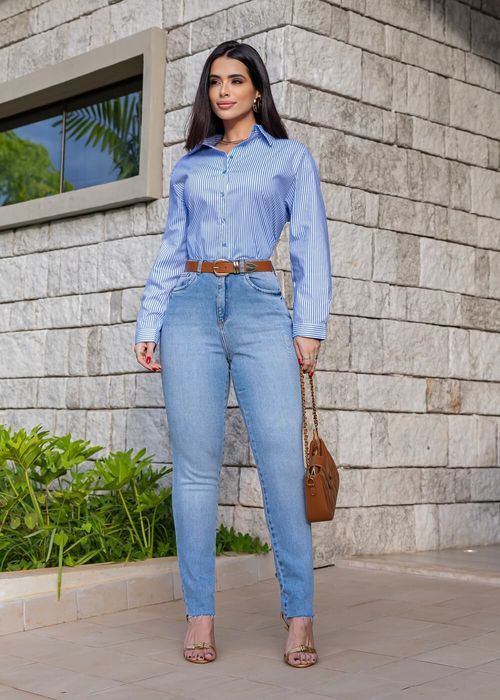 Calça Jeans Mom Barra Laser