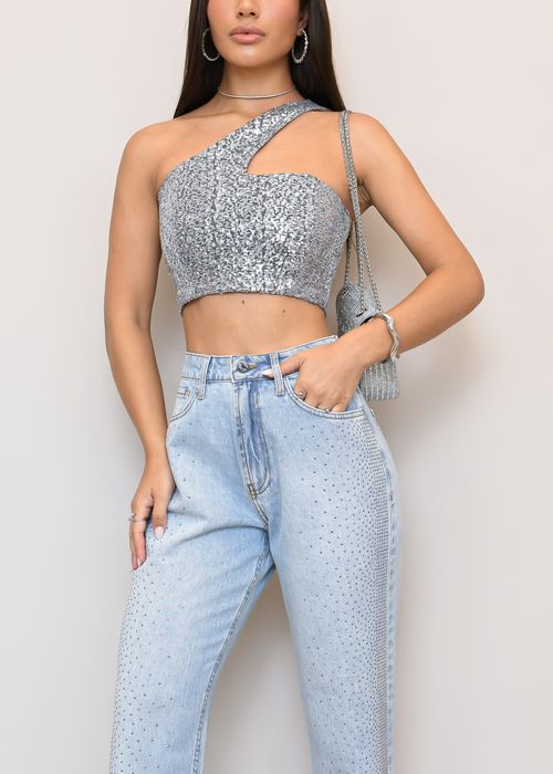 Cropped Nula Manga Paetê Glow