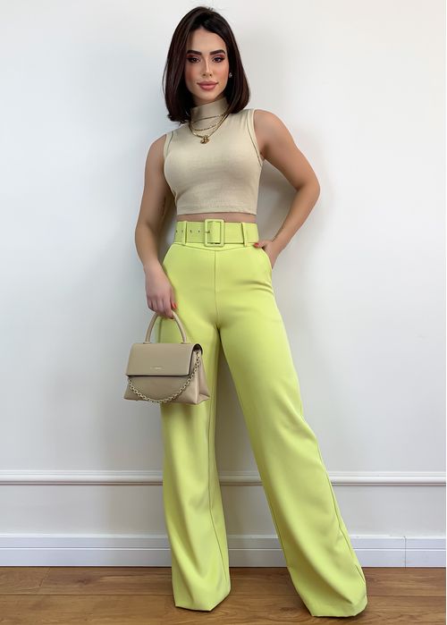 Calça Pantalona c/ Cinto Fivela Quadrada