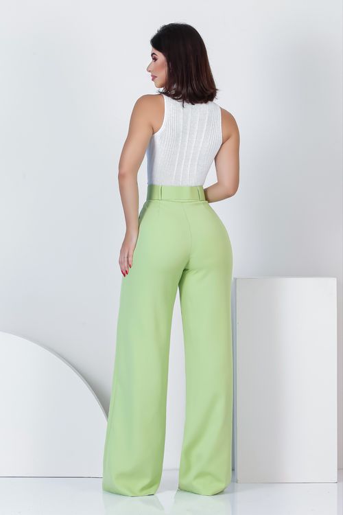 Calça Pantalona c/ Cinto Fivela Quadrada