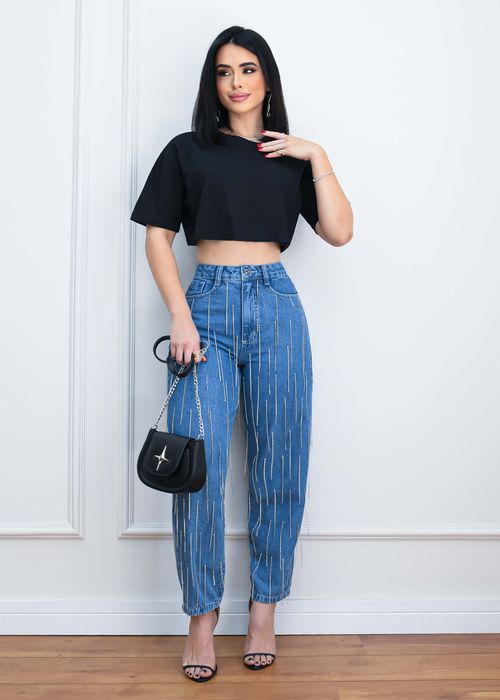 Calça Baggy Fios Strass