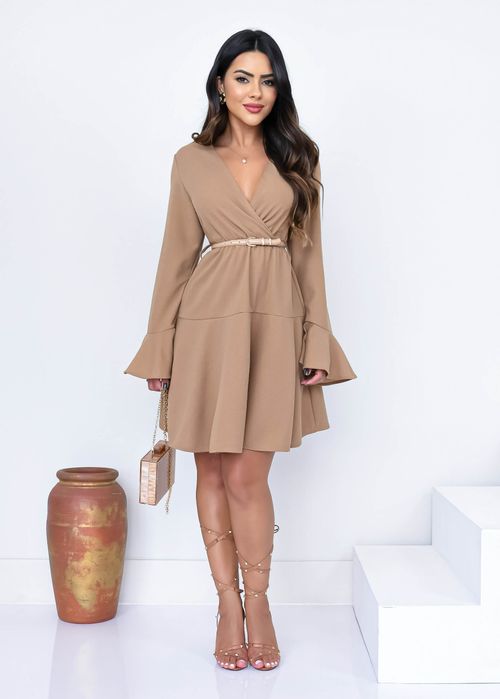 Vestido Manga Longa Flare