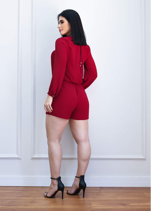 Macaquinho Manga Longa Decote V Ladrilho