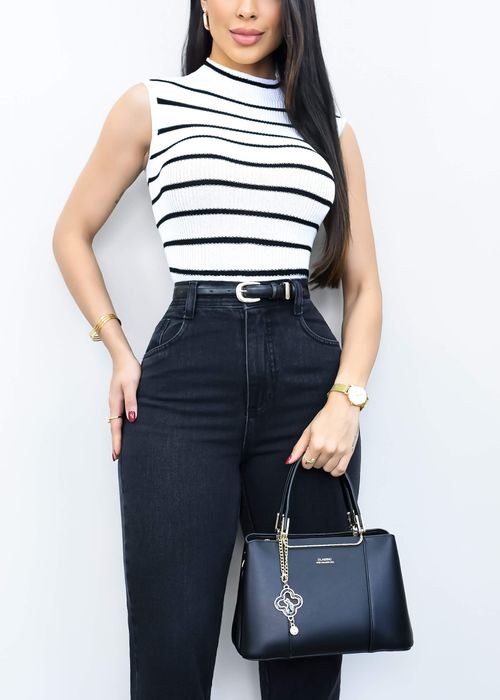 Blusa Tricot Gola Alta Listras