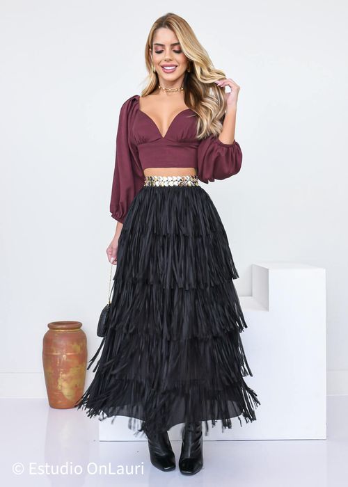 Saia Midi Camadas Fringe