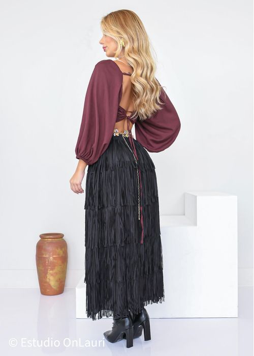 Saia Midi Camadas Fringe