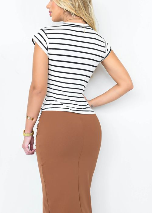 Blusa Manga Curta Striped B&W