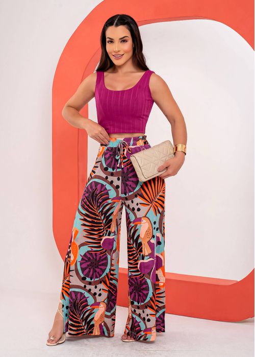 Conjunto Cropped Regata/ Wide Leg Fenda Tucano Tropical