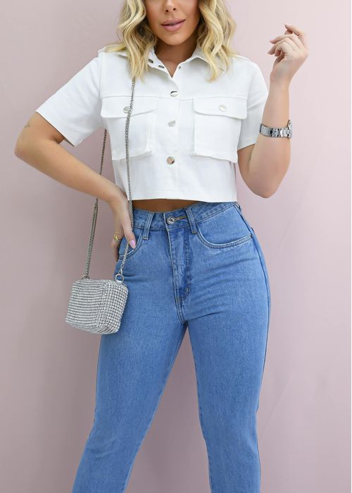 Camisa Cropped Sarja Button