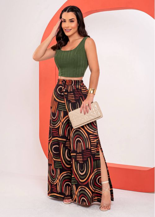 Conjunto Cropped Regata/ Wide Leg Fenda Tribal