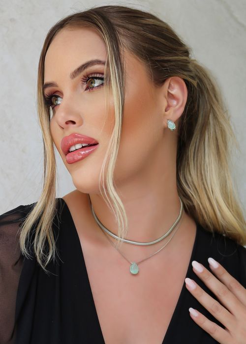 Conjunto Brinco c/ Colar Duplo Fio Alemão e Corrente
