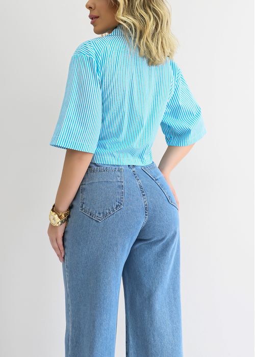 Camisa Cropped Striped Bolso Frontal