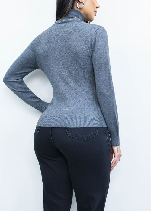 Suéter Tricot Gola Alta Punho Basic