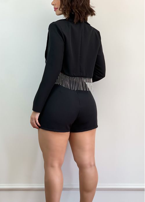 Blazer Curto Franja Strass