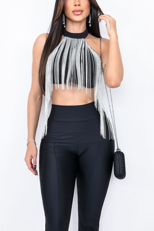 Cropped Frente Única Fringe Crystal