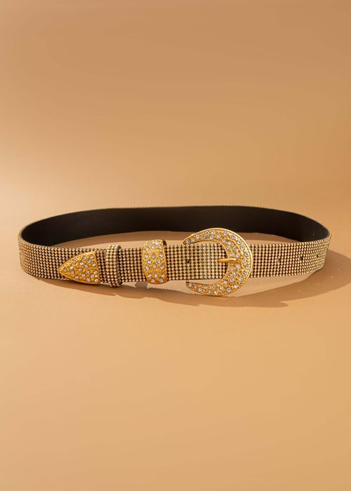 Cinto Manta Strass c/ Fivela Redonda Cravejada