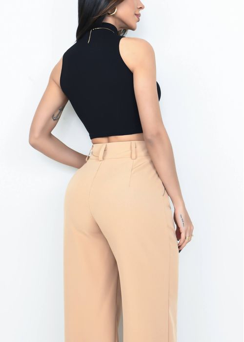 Blusa Regata Gola Alta Canelada Básica