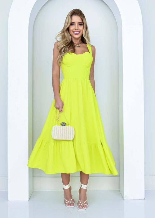 Vestido Midi c/ Babado Decote Taça Liso