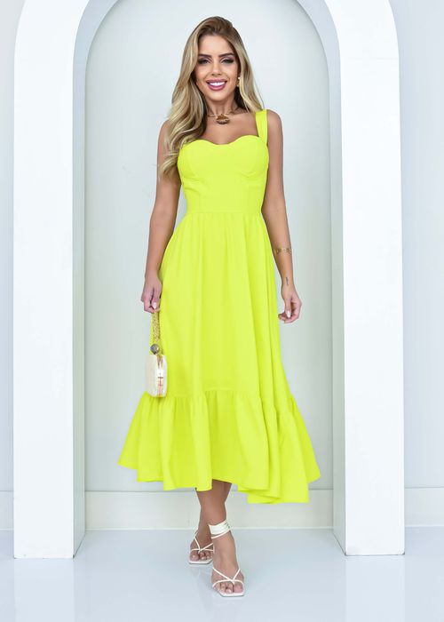 Vestido Midi c/ Babado Decote Taça Liso