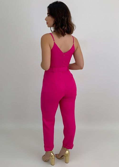 Macacão Longo Alça Fina c/ Cinto Fivela Metálica