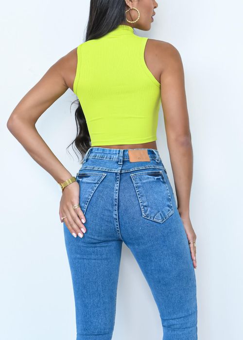 Cropped Canelado Gola Alta Poliamida