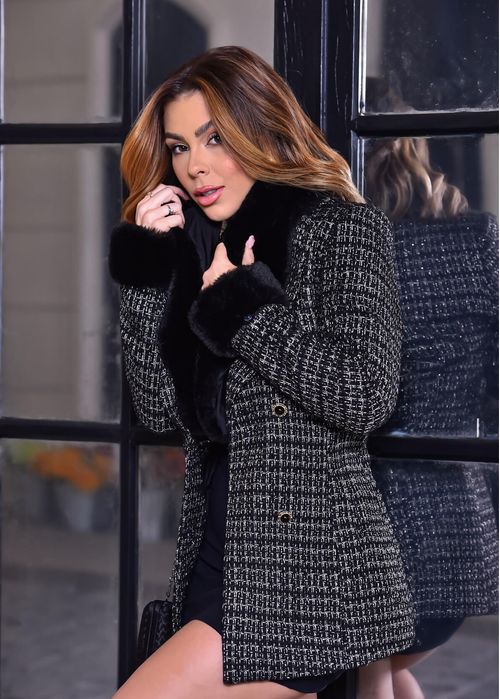 Casaco Tweed Fake Fur
