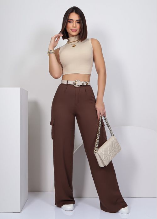 Calça Wide Leg Bolso Utilitário